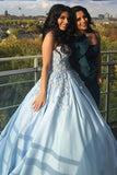Princess Ball Gown Blue Appliques Strapless Quinceanera Dresses, Sweet 16 Dresses P1339