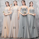 Elegant Off Shoulder Floor Length Tulle Prom Dress Lace up Bridesmaid Dress P1232