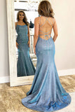 Mermaid Spaghetti Straps Blue Long Prom Dress Evening Dress PD1105