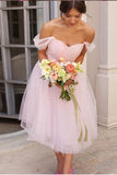Pink Off the Shoulder Tulle Sweetheart Short Bridesmaid Dress Homecoming Dress H1258
