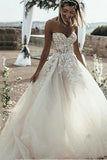 Princess A Line Sweetheart Tulle Lace Applique Ivory Wedding Dress Long Bridal Dress PW921