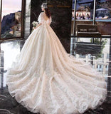 Princess Half Sleeve Ball Gown Wedding Dresses Appliques V-Neck Bridal Dresses PW774