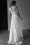 Princess Sleeveless Scoop Tulle Beads Two Piece Wedding Dresses with Open Back PW582