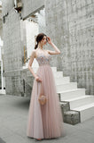 Gorgeous A Line Spaghetti Straps Tulle Beading Prom Dress, Long Evening Dress PD13