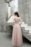 Gorgeous A Line Spaghetti Straps Tulle Beading Prom Dress, Long Evening Dress PD13