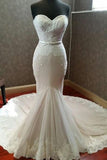 Elegant Ivory Lace Tulle Sweetheart Mermaid Dress Floor-Length Wedding Dress PW183