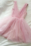 A Line Pink V Neck Tulle V Back Cute Short Prom Dresses,Homecoming Dresses UK PH884