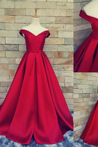 Sweetheart Off The Shoulder Red Satin Fitted Corset Prom Dresses