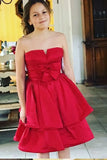 Red A Line Strapless Bowknot Short Prom Dress Satin Party Dress Homecoming Dress H1246