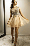 A Line Gold Lace Embroidery Organza Ruffles Off Shoulder Beads Homecoming Dresses PH761