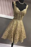 Cute A Line Gold V Neck Lace Appliques Short Prom Dresses,Homecoming Dresses uk PH888