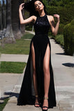 Sexy Hater Black Chiffon Sequins Long Prom Dresses PH900