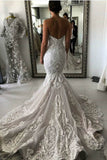 Sexy Mermaid Ivory Lace Appliques Backless Wedding Dresses, Wedding Gowns W1011