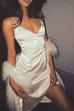 Sexy Sheath V Neck Mini Split Ivory Homecoming Dresses Short Prom Dresses uk PW447