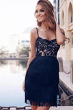 Sexy Spaghetti Straps Sweetheart Sheath Lace Homecoming Dress with Dark Navy H1220