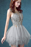 Short Sexy See Through Lace Tulle Gray Homecoming Dresses with Sequins Party Dresses H1147