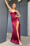 Simple Straps Long Prom Dresses with High Slit N357