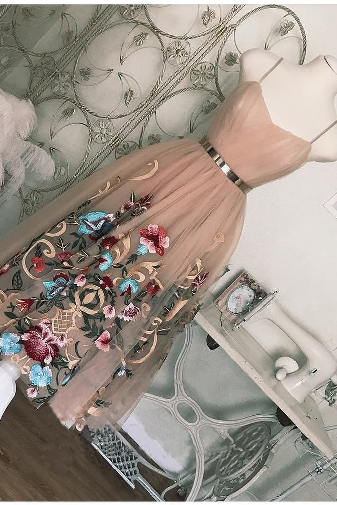 Spaghetti Straps Tea Length Short Prom Dress Dusty Pink Cute Homecoming Dresses H1020