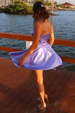 Spaghetti Straps V-Neck Lilac Homecoming Dresses With Pockets Backless Prom Dresses H1201