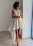 Unique Ivory Halter High Low Homecoming Dress with Lace H1095