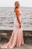 Unique Mermaid V-Neck Spaghetti Straps Pink Prom Dress P1432
