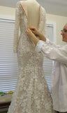 Unique Long Sleeve Mermaid Lace Wedding Dresses with Beads Wedding Gowns PW828