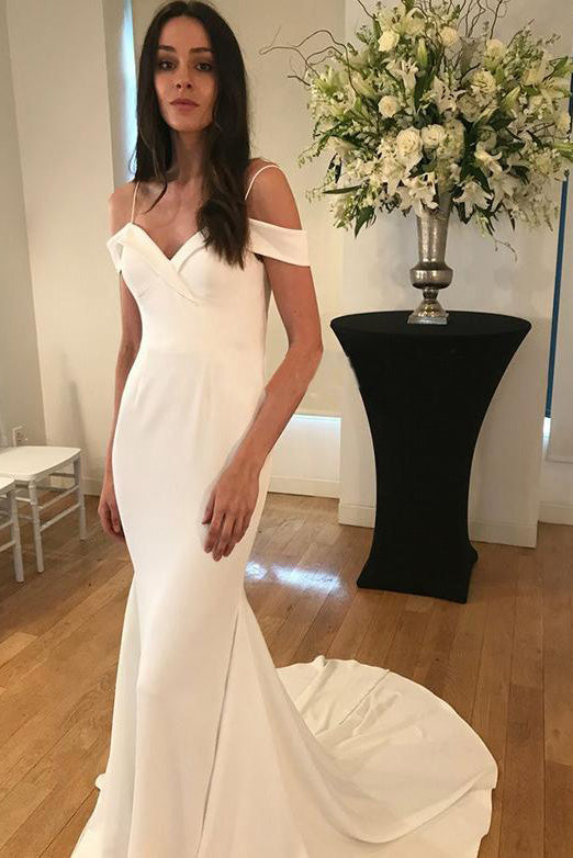 Unique Spaghetti Straps Sweetheart Ivory Mermaid Wedding Dress, Long Bridal Dress W1000