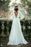 Chiffon Elegant Sexy Long Sleeves Open Back Wedding Dress PH67
