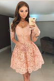 Half Sleeve Lace Appliques Sweetheart Homecoming Cocktail Dresses H1212