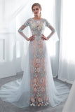 Elegant A Line Long Sleeve Lace Court Train Prom Dress With Flowers WH26652