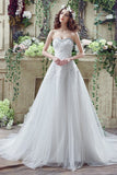 A Line Strapless Sleeveless Appliques Beading Tulle Court Train Wedding Dress WH30272