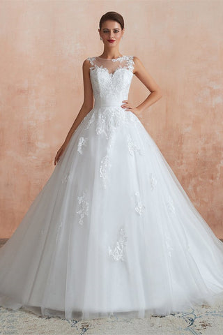 Ball Gown Sleeveless Appliques Tulle Wedding Dress WH32366
