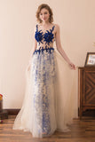 Unique A Line See-Through Beading Lace Sweep Train Prom Dress Party Dress WH36603
