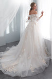Gorgeous Off The Shoulder Appliques Court Train Wedding Dress With Flowers WH43657