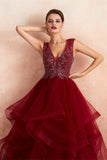 Ball Gown V-Neck Sleeveless Sequins Organza Floor Length Prom Dress WH59362