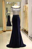 Gorgeous Mermaid Short Sleeve Beading Velvet Sweep Train Prom Dress Party Dress WH60726