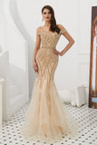 Shiny Mermaid V-Neck Beads Tulle Prom Dress WH70315