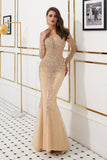 Mermaid V-Neck Long Sleeve Beads Prom Dress With Sequins WH90692