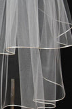 White Tulle Wedding Veils Bride Ribbon Edge Two Tiers Wedding Veils with Comb V01
