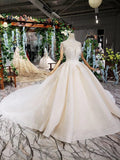 Ball Gown Ivory High Neck Beads Lace Appliques Wedding Dresses Bridal Dresses PW770