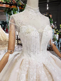 Ball Gown Ivory High Neck Beads Lace Appliques Wedding Dresses Bridal Dresses PW770