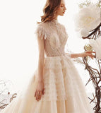 Elegant High Neck Ball Gown Wedding Dresses Short Sleeve Quinceanera Dresses PW773