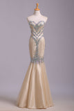 Mermaid Rhinestone Sweetheart Tulle Sleeveless Floor Length Prom Dress Evening Dress PW179