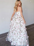 A-line Sleeveless Floral Long Prom Dress