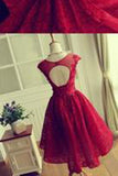 Red Lace Sleeveless Appliques Open Back Short Homecoming Dresses