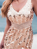 Sexy Mermaid Sequin V-Neck Prom Dresses for Women V Back Pink Party Dresses P1182