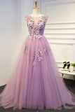 A line Pink Lace Appliques Beading Evening Prom Dresses Sexy See Through Dance Dress P1533