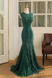 Charming Dark Green Lace Mermaid Straps Prom Dresses, Long Evening Dresses P1574