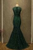 Charming Dark Green Lace Mermaid Sleeveless Prom Dress P1574