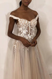 Unique Off the Shoulder Ivory Long Wedding Dress with Appliques Sweetheart Wedding Gowns W1182